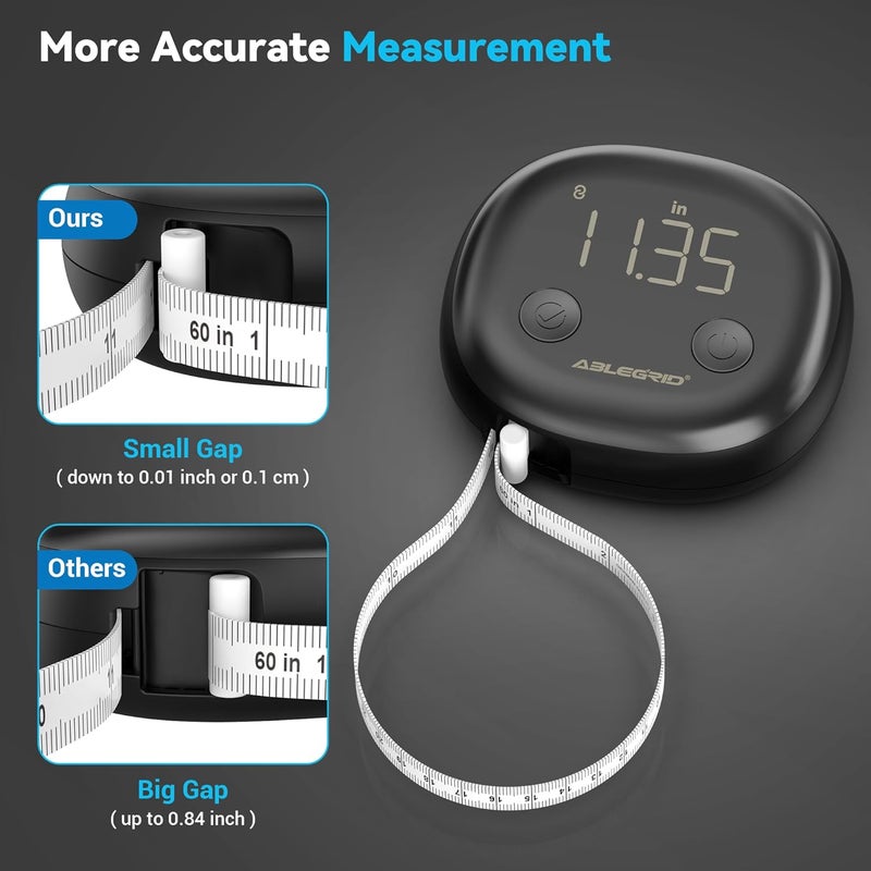 Ablegrid Smart Body Tape Measure,Rechargeable Body Measuring Tape with Fitdays APP,Accurate Retractable Digital Body Measurement Device Tool for Muscle Gain,Weight Loss,Fitness,Locking,60in/150cm - Image 5